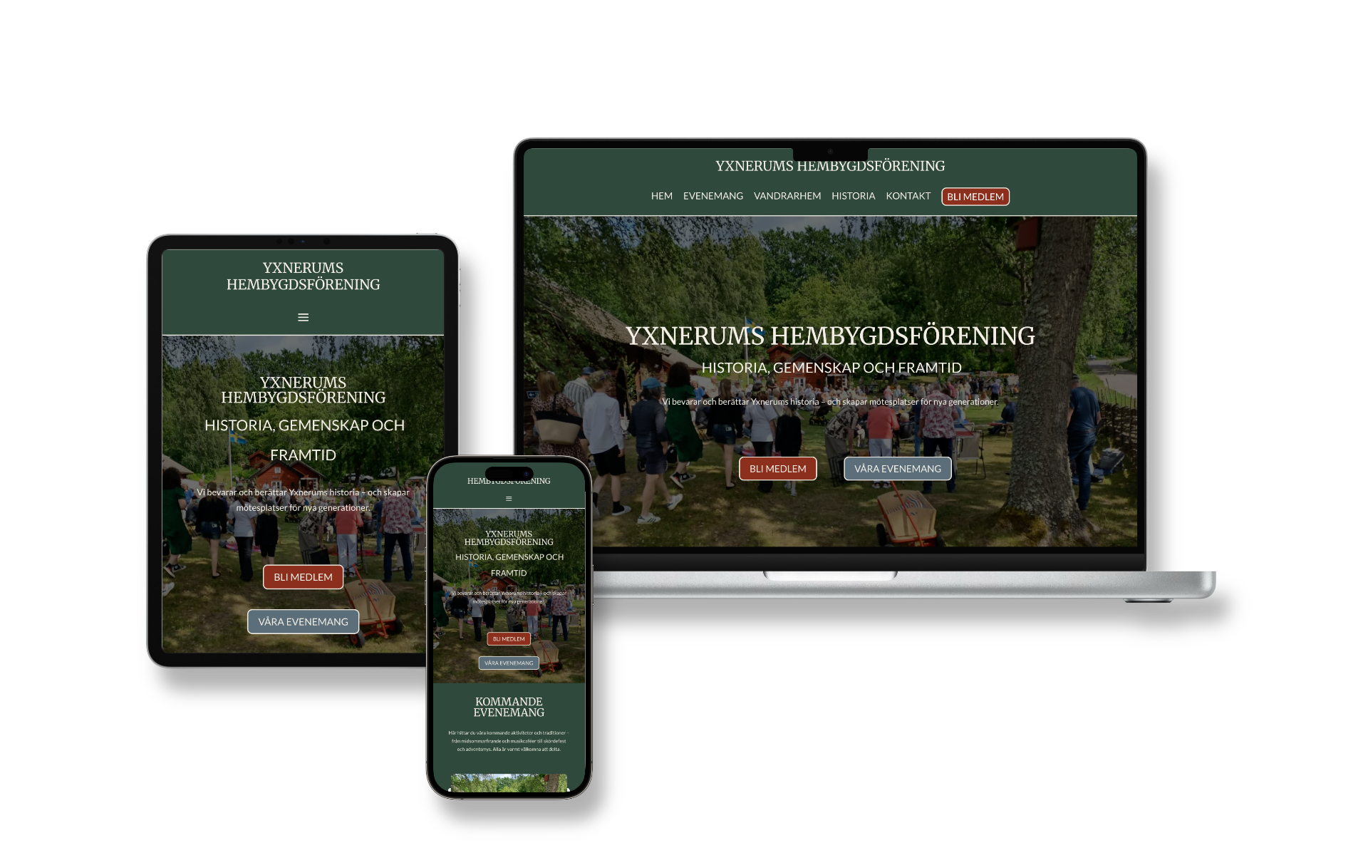 Olika enheter som visar yxnerumshbf.se